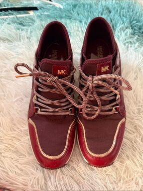 Michael Kors Burgundy Sneakers with Gold Accents